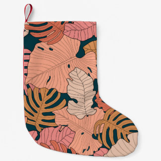 Petite Chaussette De Noël rose vif, orange, jaune feuilles de monstère et
