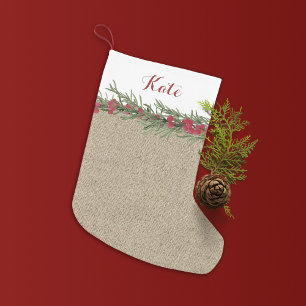 Petite Chaussette De Noël Rosemary rustique et Berries aquarelle sur Burlap