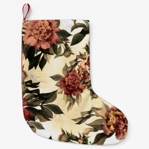 Petite Chaussette De Noël Roses Floral Aquarelle, Motif Peonies.