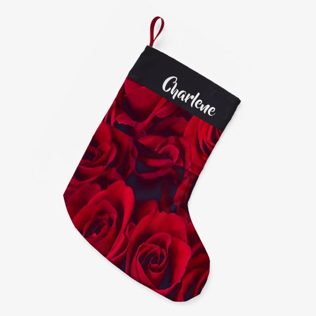 Petite Chaussette De Noël Roses rouges fraîches (Devant (Accrochage))