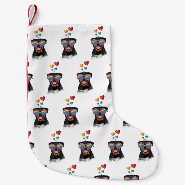 Petite Chaussette De Noël Rottweiler Chien avec Coeurs Saint-Valentin (Devant)