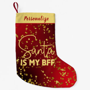 Petite Chaussette De Noël Rouge avec Père Noël Pailleté Or Mon Meilleur Ami 