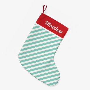 Petite Chaussette De Noël Rouge et Aqua Stripes de vacances Monogram