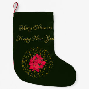 Petite Chaussette De Noël Rouge Poinsettia Plante sur parties scintillant ét