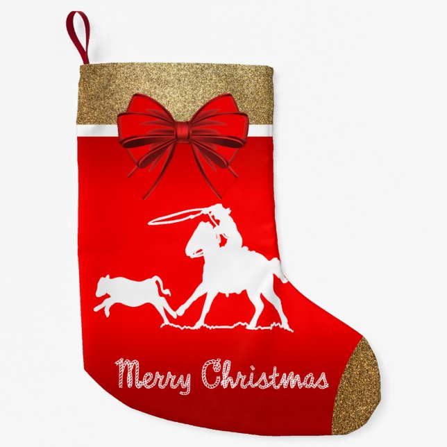 Petite Chaussette De Noël Rouge Roping de cowboy occidental de rodéo (Devant)