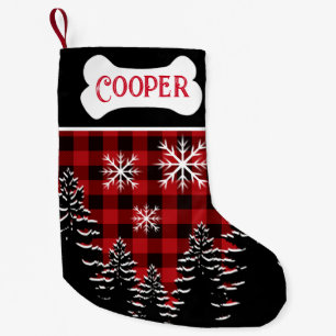 Petite Chaussette De Noël Rouge rustique, plaid de buffle noir