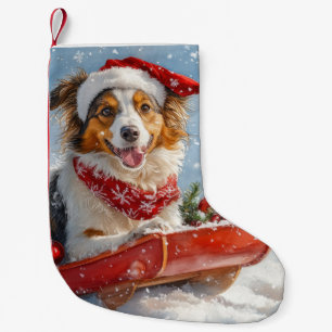 Petite Chaussette De Noël Rough Collie Dog in Sledge Let Snow Christmas
