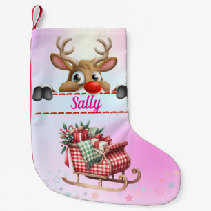 Petite Chaussette De Noël Rudolph le renne avec le traîneau du Père Noël - R