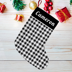 Petite Chaussette De Noël Russe Buffalo Plaid Tartan noir blanc Nom