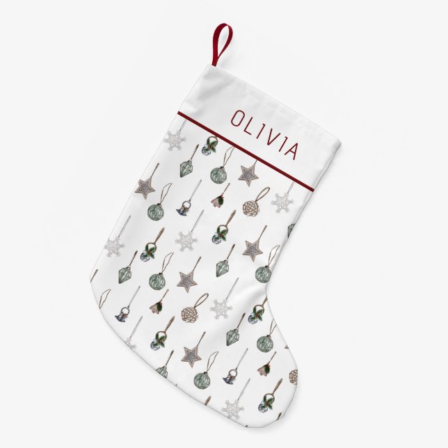 Petite Chaussette De Noël Rustic Christmas Ornaments  Custom Name (Devant (Accrochage))