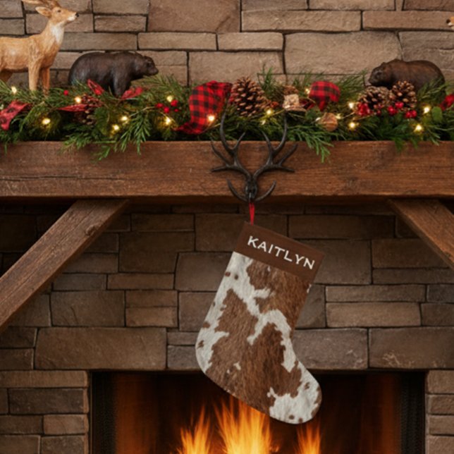 Petite Chaussette De Noël Rustic Cow Fur Spots Brown White  (Créateur téléchargé)