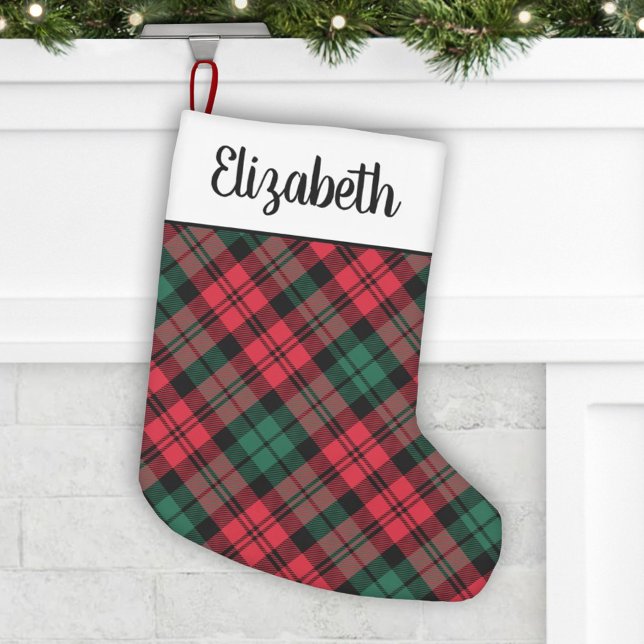 Petite Chaussette De Noël Rustique rouge et vert Tartan Plaid Personnalisé (Créateur téléchargé)