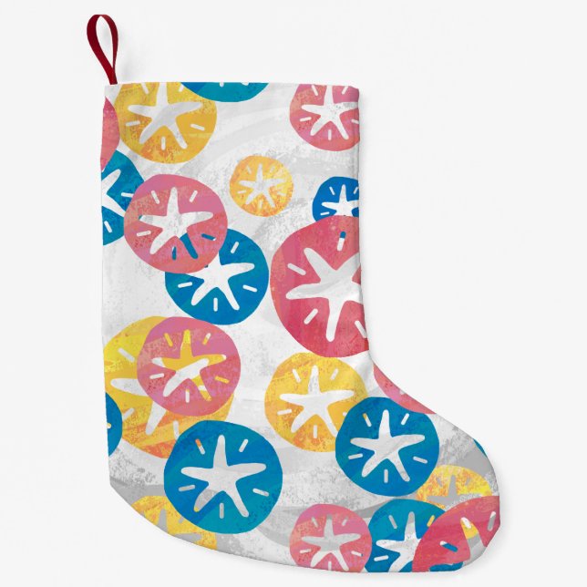 Petite Chaussette De Noël Sable Dollar Jaune Rouge Bleu Motif (Devant)