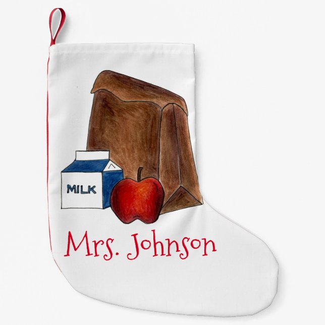 Petite Chaussette De Noël Sac Brown École Déjeuner Lady Apple Milk Cafétéria (Devant)