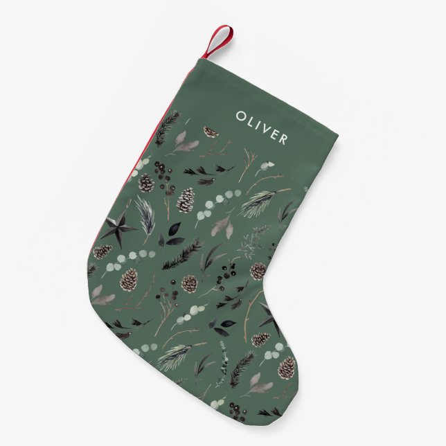 Petite Chaussette De Noël Sage vert moderne scandi élégant script Noël (Devant (Accrochage))