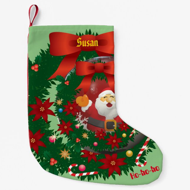 Petite Chaussette De Noël Sage Wreath Holiday Père Noël (Devant)