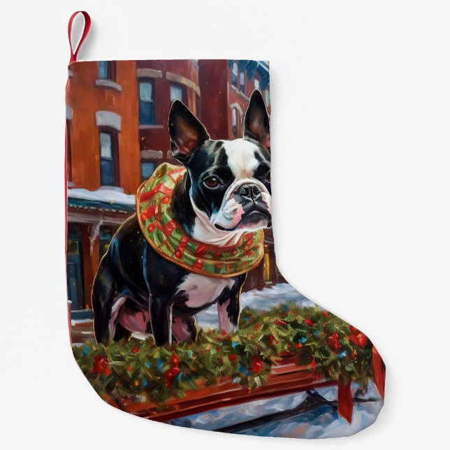 Petite Chaussette De Noël Saison de Noël de Boston Terrier (Devant)
