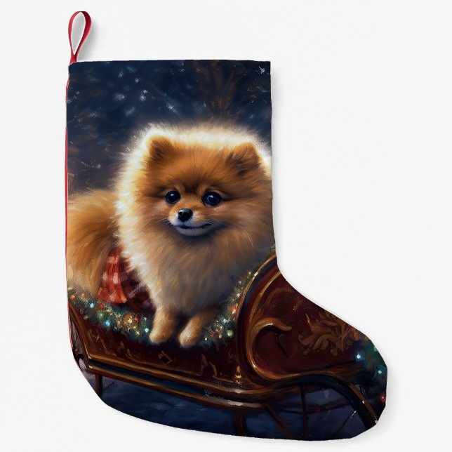 Petite Chaussette De Noël Saison de Noël Poméranienne brossé (Devant)