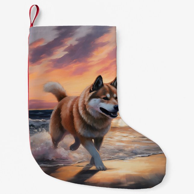 Petite Chaussette De Noël Sandy Paws Akita Chien sur le coucher du soleil de (Devant)