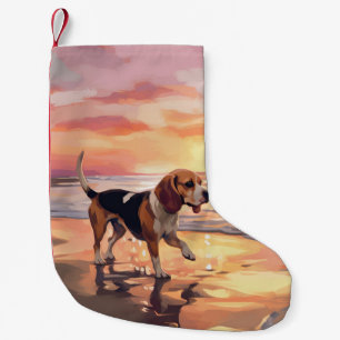 Petite Chaussette De Noël Sandy Paws Beagle Chien sur la Plage au Coucher du