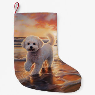 Petite Chaussette De Noël Sandy Paws Bichon Frise Dog sur Beach Sunset