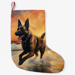 Petite Chaussette De Noël Sandy Paws Chien Malinois Belge sur le coucher du 