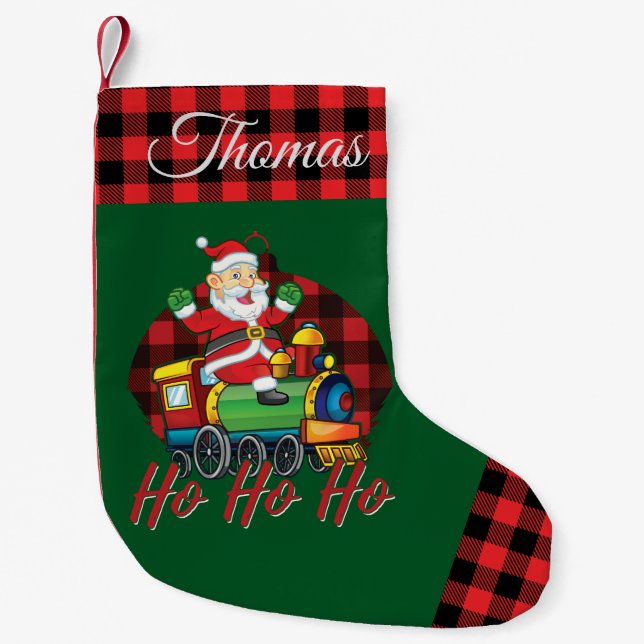 Petite Chaussette De Noël Santa Claus Train Ho Ho Ho Red Plaid (Devant)