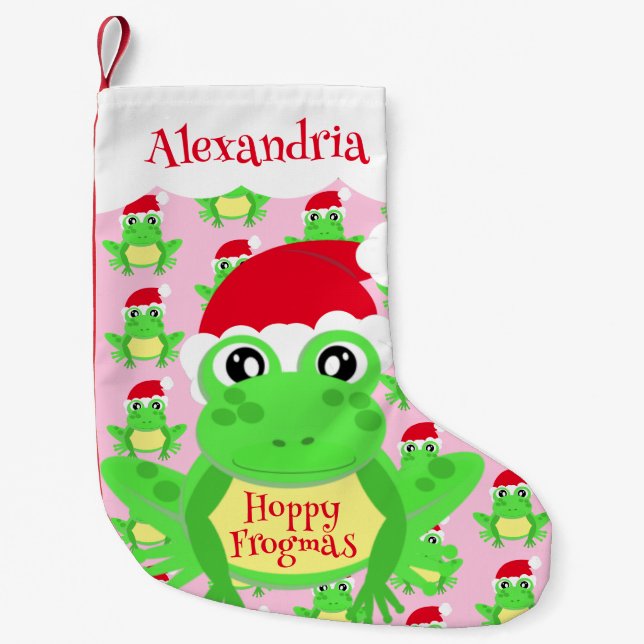 Petite Chaussette De Noël Santa Hat Grenouille rose Dessin du Motif Nom Nouv (Devant)