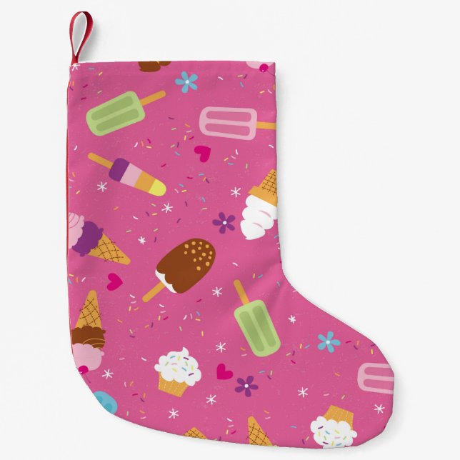 Petite Chaussette De Noël Saupoudrer, cupcakes, glaces et coquelicots (Devant)