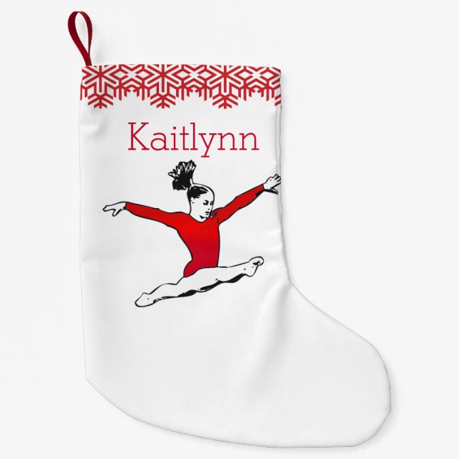 Petite Chaussette De Noël Saut de Noël de gymnaste avec le monogramme (Devant)