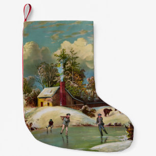 Petite Chaussette De Noël Scène américaine de Noël de la vie d'hiver