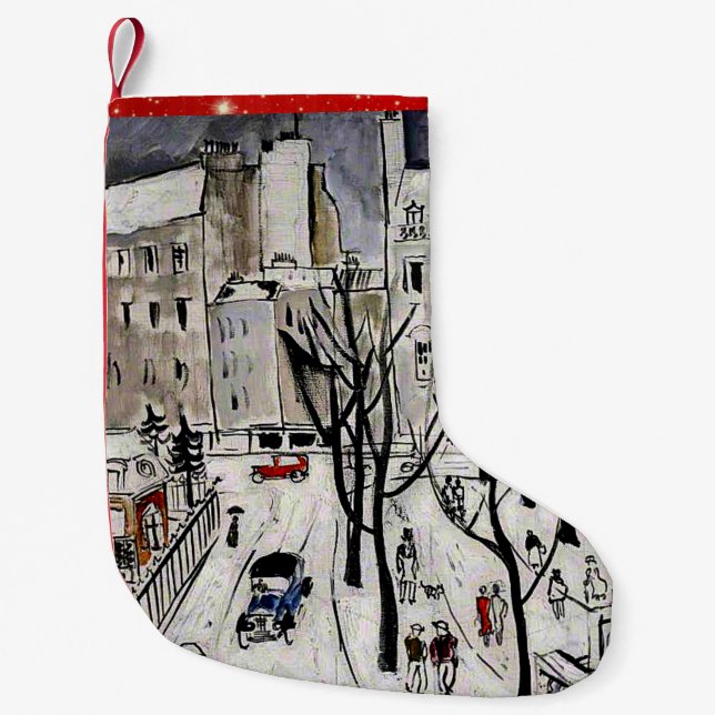Petite Chaussette De Noël Scène De Neige À Paris, 1926 (Devant)