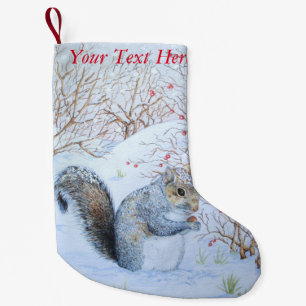 Petite Chaussette De Noël scène de neige d'écureuil gris