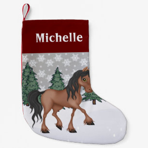 Petite Chaussette De Noël Scène d'hiver Cute Brown Horse personnalisée