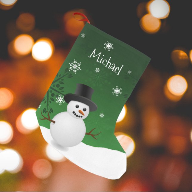 Petite Chaussette De Noël Scene d'hiver de Snowman vert Noël Stocker (Green Snowman Winter Scene Christmas Stocking)