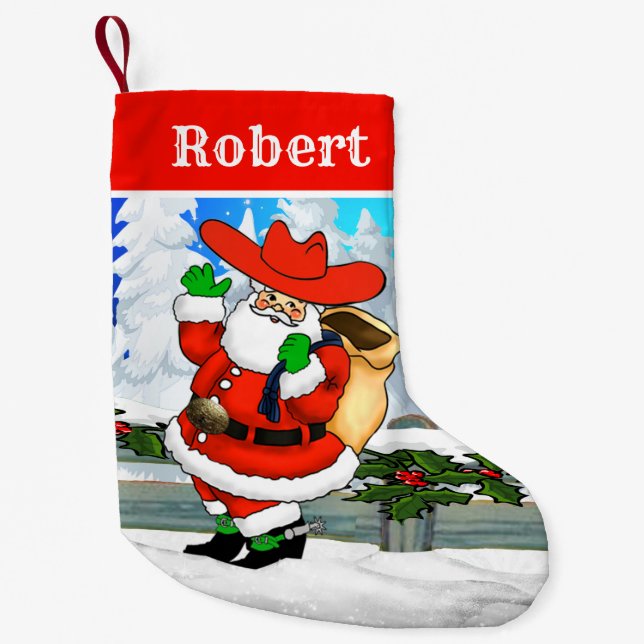 Petite Chaussette De Noël Scène d'hiver de Western Cowboy Père Noël (Devant)