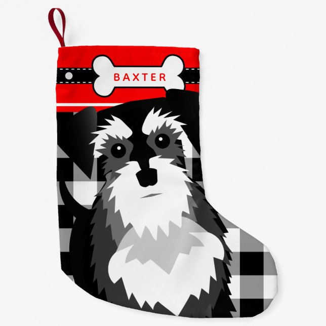 Petite Chaussette De Noël Schnauzer miniature Vieux-Mode Plaid Petite Chri (Devant)