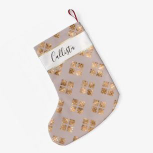 Petite Chaussette De Noël Séquence d'or chic moderne Carrés géométriques