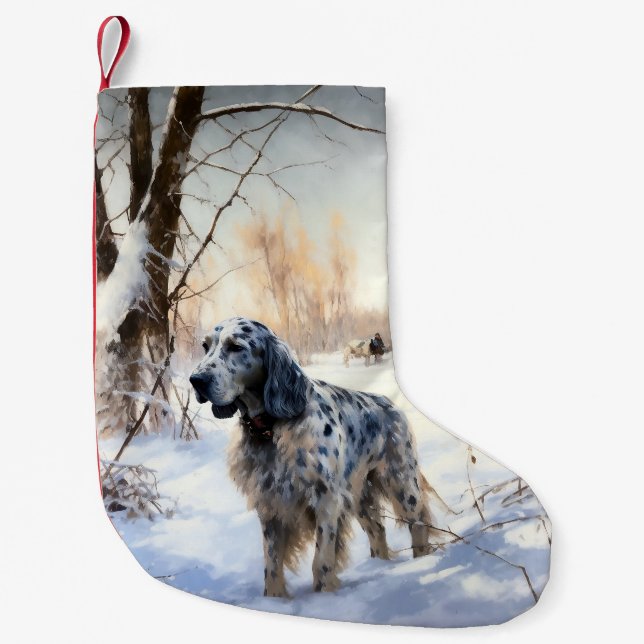 Petite Chaussette De Noël Setter anglais laissez-le neiger Noël (Devant)
