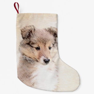 Petite Chaussette De Noël Shetland Sheepdog Puppy Peinture Chien original ar