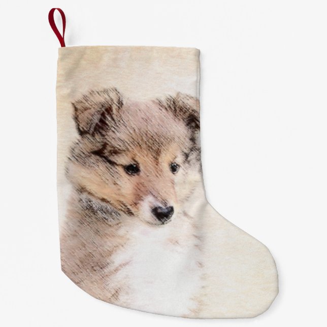 Petite Chaussette De Noël Shetland Sheepdog Puppy Peinture Chien original ar (Devant)