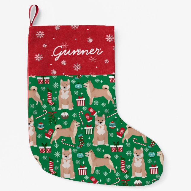 Petite Chaussette De Noël Shiba Inu Dog Christmas nom de chien personnalisé (Devant)