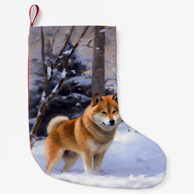 Petite Chaussette De Noël Shiba Inu Laissez Neige Noël (Devant)