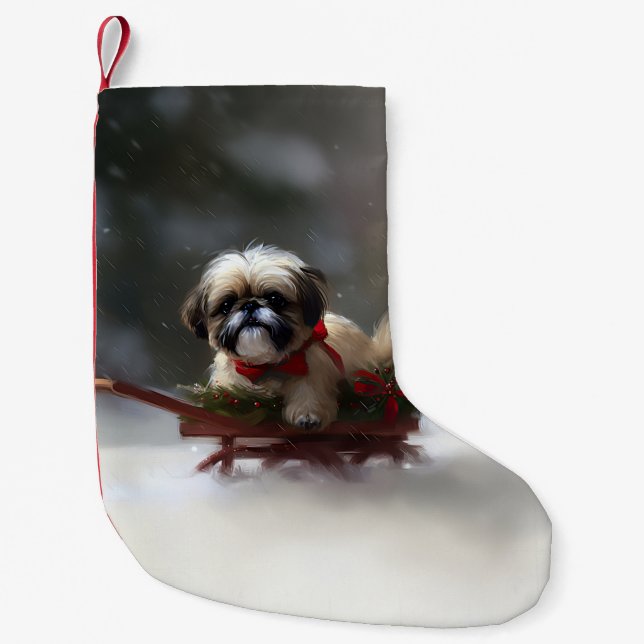 Petite Chaussette De Noël Shih Tzu hiver neige de Noël (Devant)