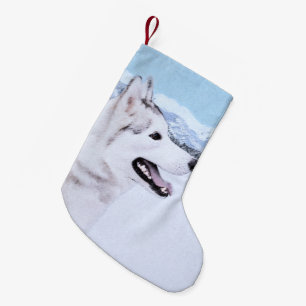 Petite Chaussette De Noël Sibérie Husky (argent et blanc) Peinture Dog Art