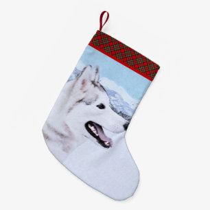 Petite Chaussette De Noël Sibérie Husky (argent et blanc) Peinture Dog Art