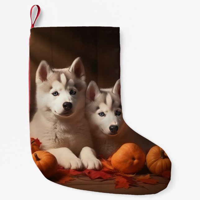 Petite Chaussette De Noël Sibérie Husky Puppy Citrouille d'automne (Devant)