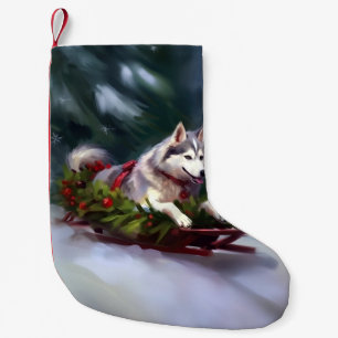 Petite Chaussette De Noël Sibérien Husky neige de Noël hiver