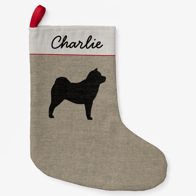 Petite Chaussette De Noël Silhouette Chow Chow Chien Doux Xmas Personnalisé (Devant)