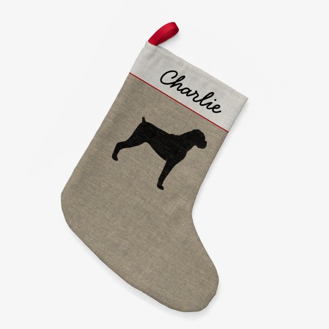 Petite Chaussette De Noël Silhouette de chien de boxeur avec Noël souple (Devant (Accrochage))